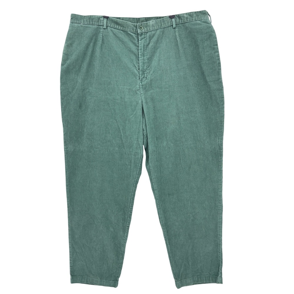 Vtg 90s Lands' End Green Corduroy Pants 24W Wide Wale Straight Leg Cotton Blend